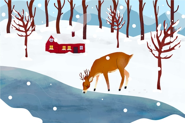 Vector hand drawn winter landscape