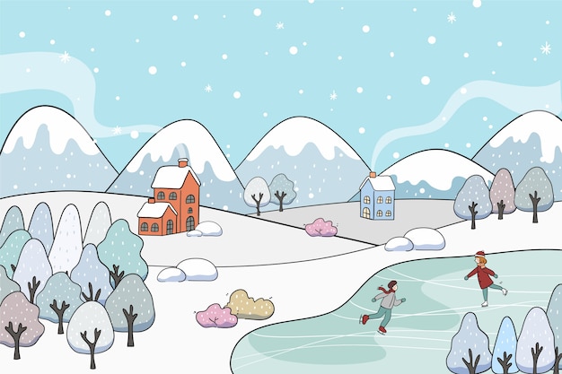 Vector hand drawn winter landscape