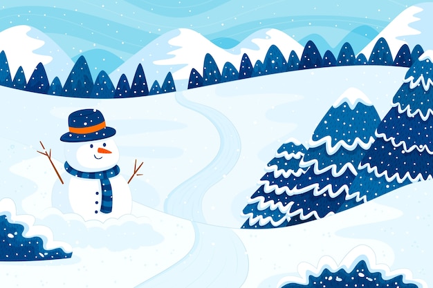 Vector hand drawn winter landscape