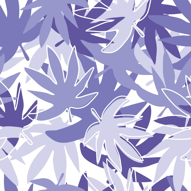 Ручной обращается зимние листья бесшовные модели на белом фоне. текстура экзотических растений. дизайн для ткани, текстильный принт, оберточная бумага, детский текстиль. векторная иллюстрация