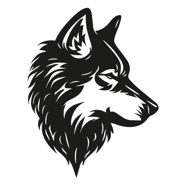 Vector hand drawn wolf  head silhouette