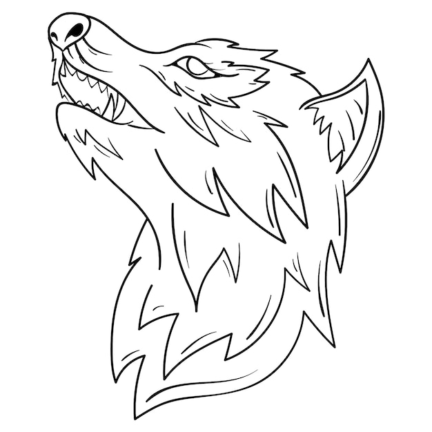 Hand drawn wolf outline illustration