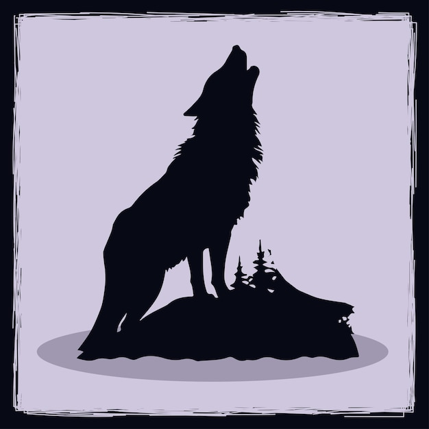 Vector hand drawn wolf silhouette illustration