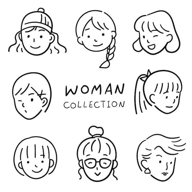 Hand drawn woman avatar collection