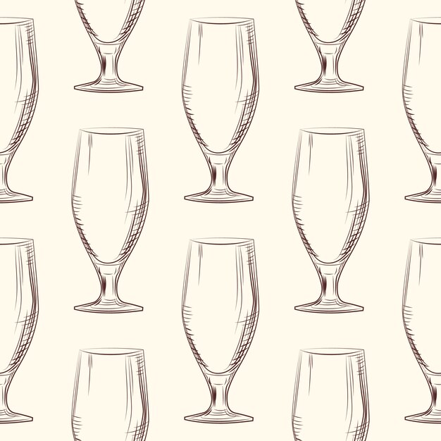 Hand drawn woman beer glass seamless pattern. engraving style.