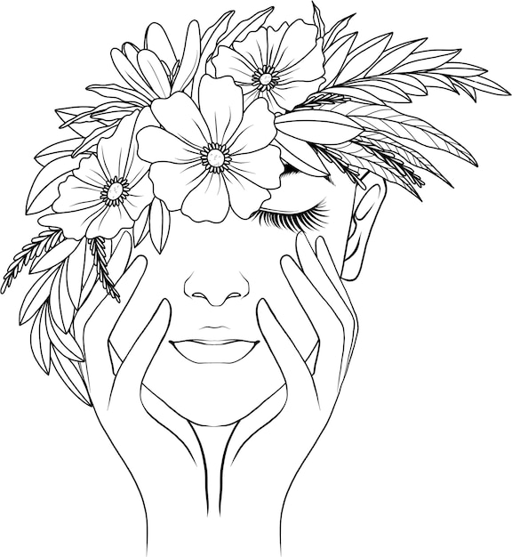 Vector hand drawn woman and flowers