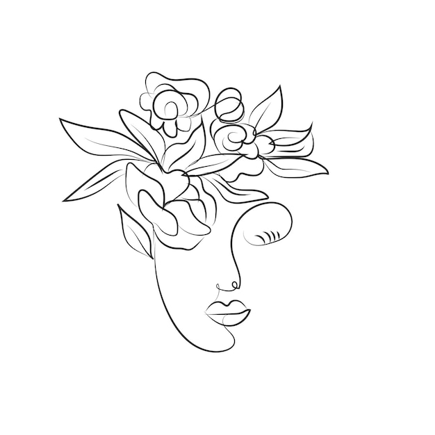 Рука нарисованные женщина и цветы
