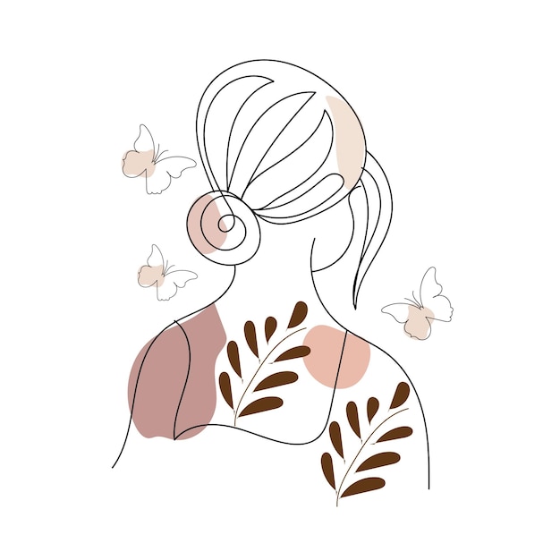 Vector hand drawn woman and flowers