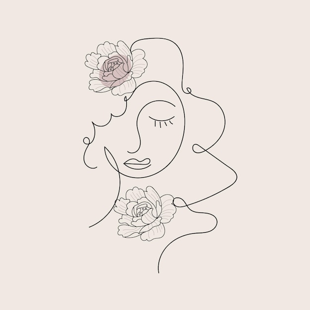 Vector hand drawn woman and flowers