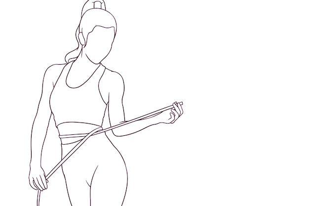 Нарисованная рукой женщина в спортивной одежде, измеряющая ее талию