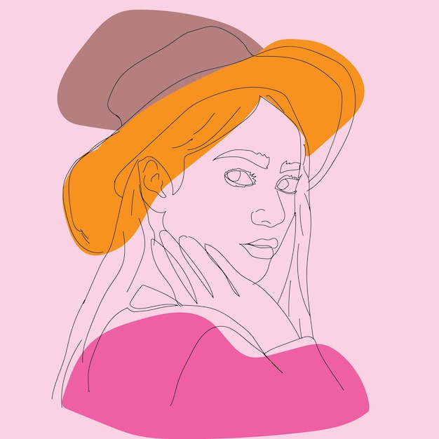 Vector hand drawn woman minimal line art illustration