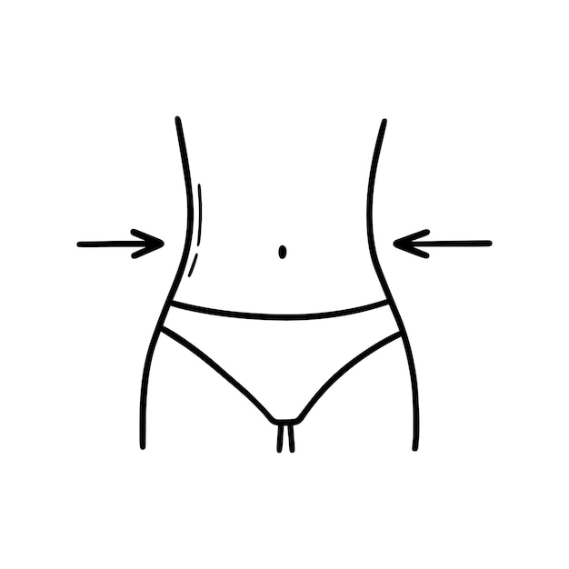 Vector hand drawn woman's waist doodle weight loss slim female body silhouette in sketch style