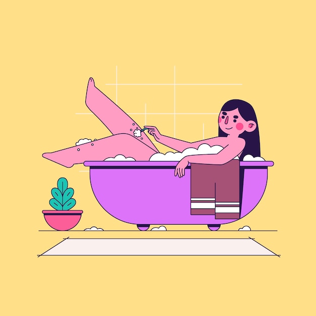 Vector hand drawn woman shaving illustration