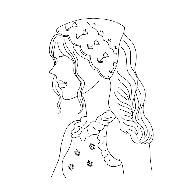 hand drawn woman silhouette illustration in pencil line art