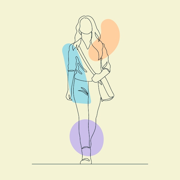 Vector hand drawn woman walking drawing illustration