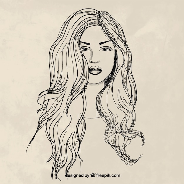 Hand drawn woman with long hair