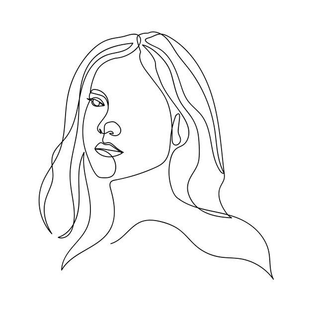 Hand drawn woman with one line illustration and line tattoo of female face