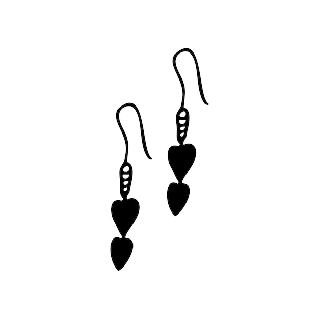 Vector hand drawn women's heart earrings isolated on a white background