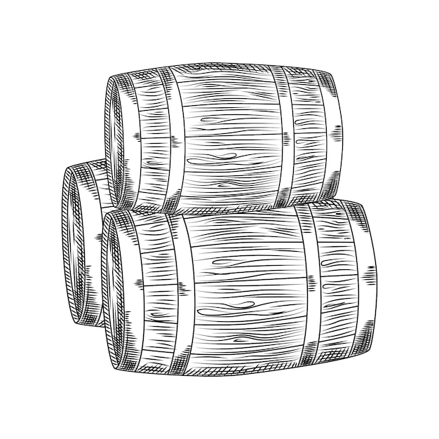 Vector hand drawn wood barrel. barrel isolated on white background.