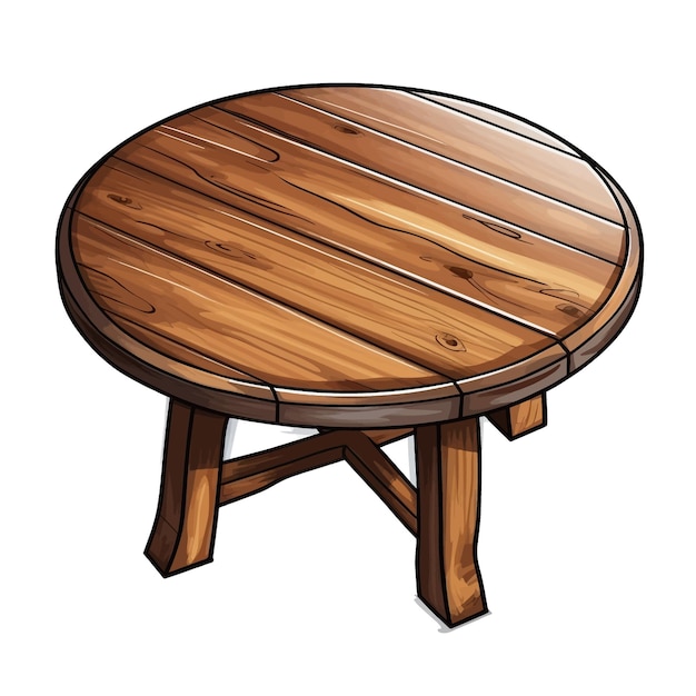 Vector hand drawn a wooden round table cartoon vector illustration clipart white background