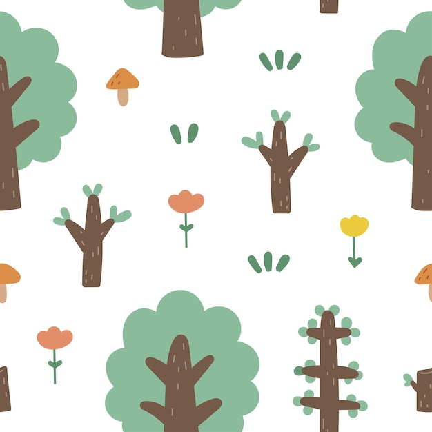 Hand drawn woodland seamless pattern