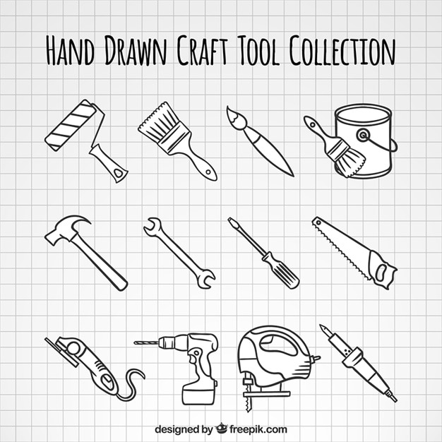 Vector hand-drawn woodworking tools collection