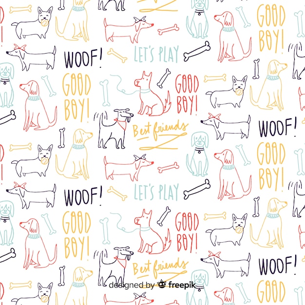 Vector hand drawn words and animals pattern