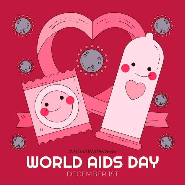 Vettore illustrazione disegnata a mano della giornata mondiale dell'aids