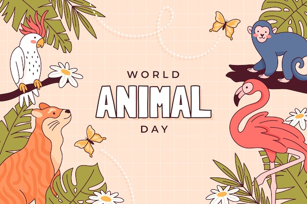 Sfondo della giornata mondiale degli animali disegnati a mano