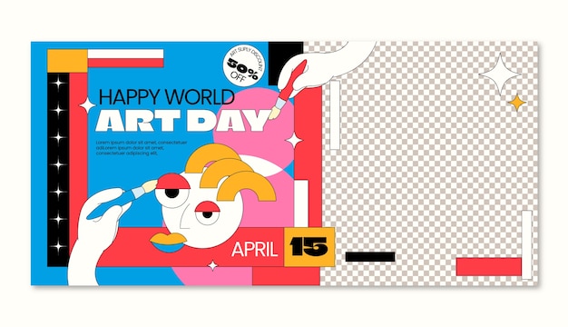 Vector hand drawn world art day horizontal banner template