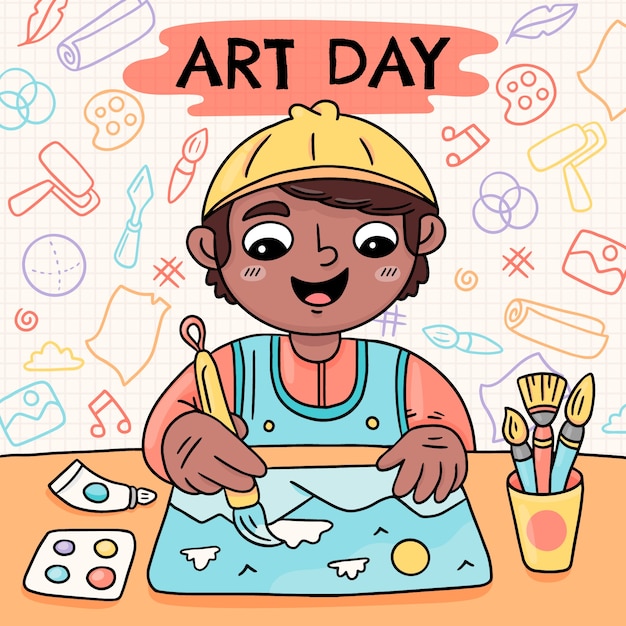 Vector hand drawn world art day illustration