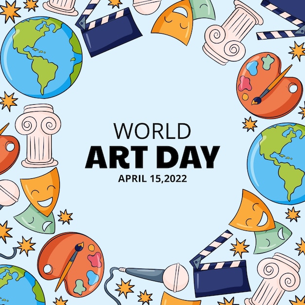 Вектор Нарисованная рукой иллюстрация всемирного дня искусства