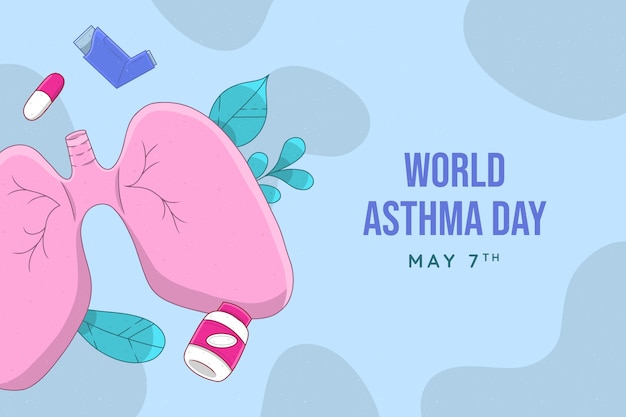 Вектор Ручно нарисованный фон всемирного дня астмы