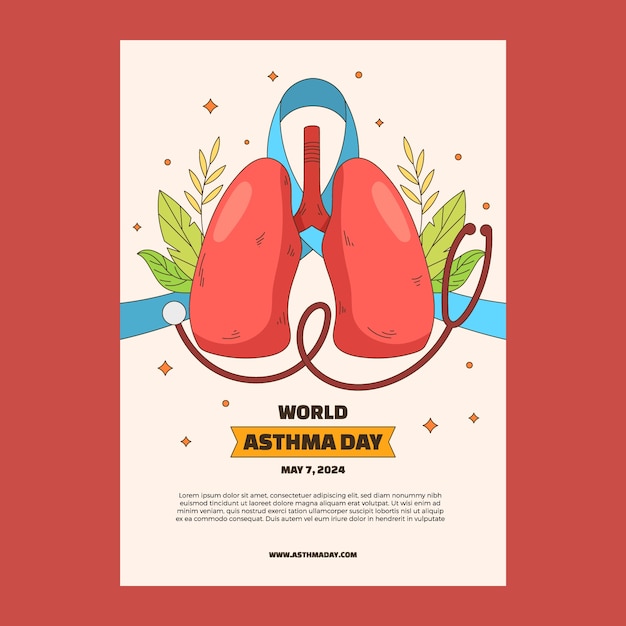 Vector hand drawn world asthma day vertical poster template