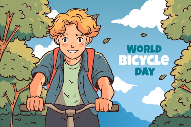 Vector hand drawn world bicycle day background