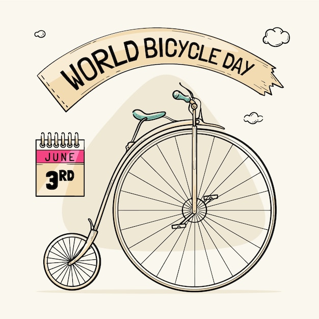 Vettore illustrazione disegnata a mano della giornata mondiale della bicicletta