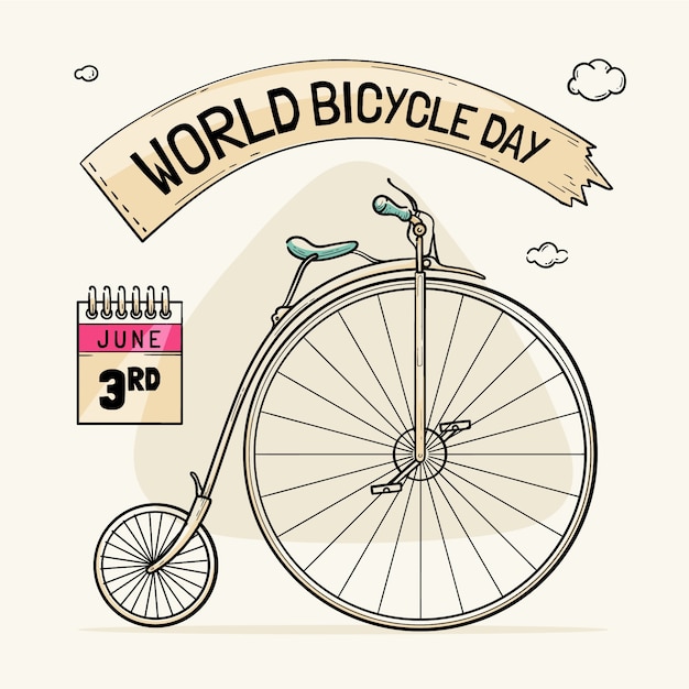 Illustrazione disegnata a mano della giornata mondiale della bicicletta