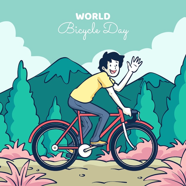 Illustrazione disegnata a mano della giornata mondiale della bicicletta