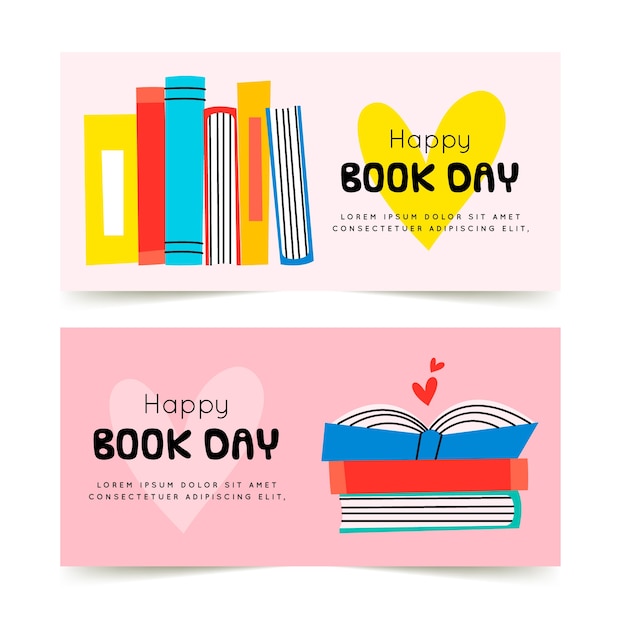 Hand-drawn world book day banners