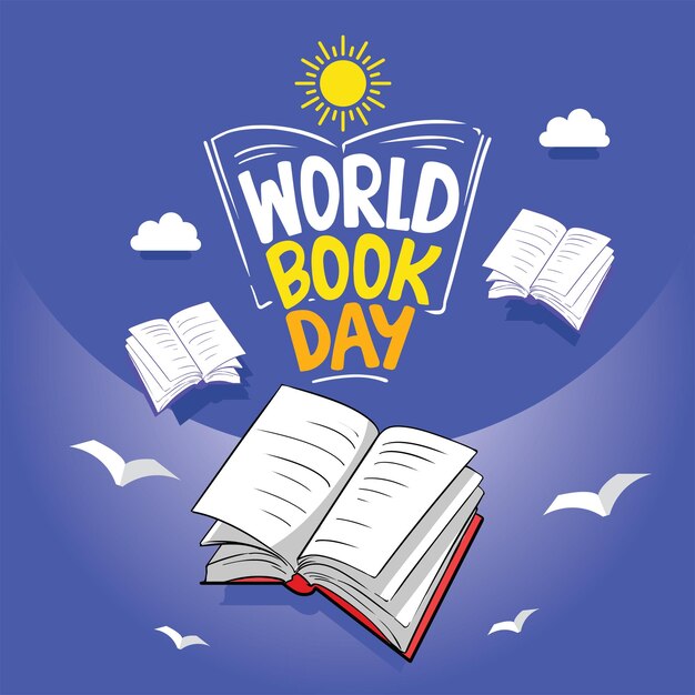 Vettore calligrafia disegnata a mano per la giornata mondiale del libro con lo sfondo di un post sui social media