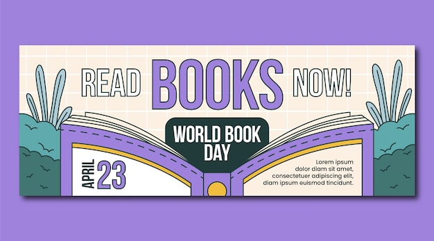 Vector hand drawn world book day horizontal banner