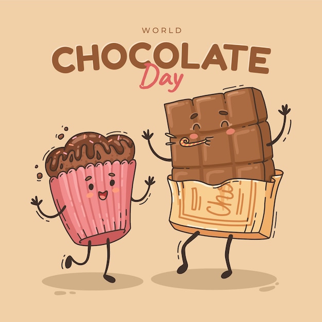 Vector hand drawn world chocolate day illustration