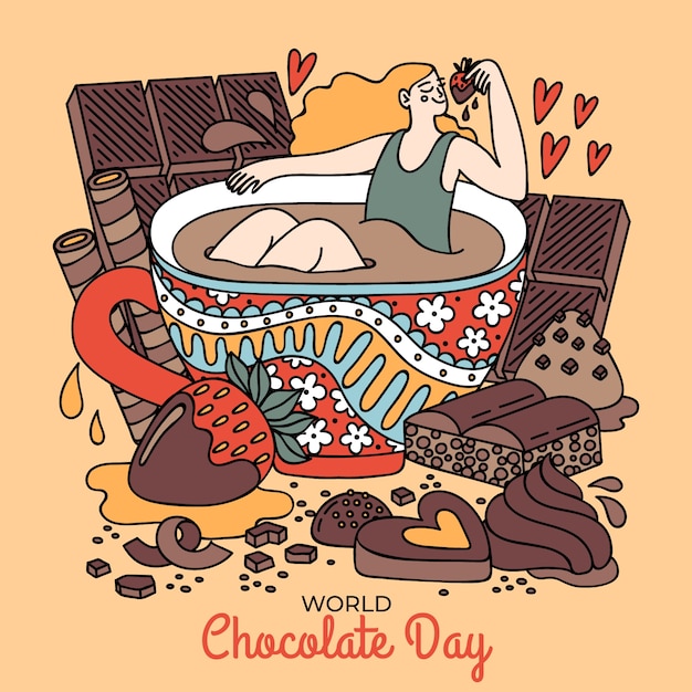 Vettore illustrazione disegnata a mano della giornata mondiale del cioccolato