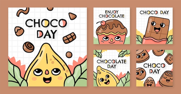 Hand drawn world chocolate day instagram posts collection