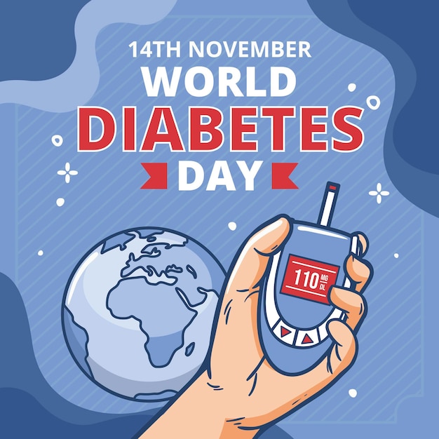 Vettore illustrazione disegnata a mano della giornata mondiale del diabete
