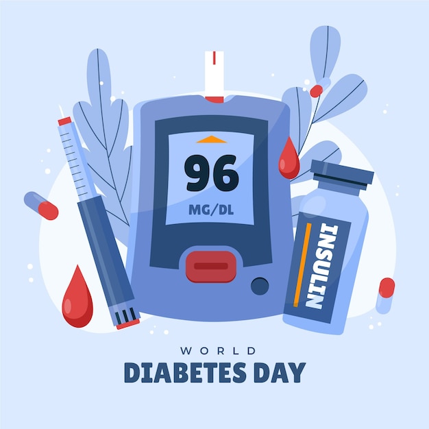Вектор Нарисованная рукой иллюстрация всемирного дня диабета