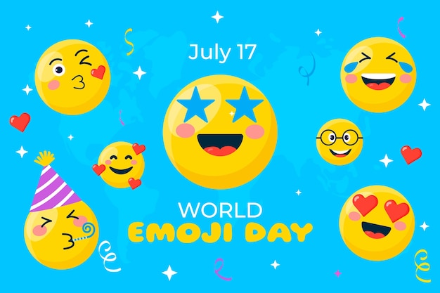 Vettore fondo del giorno delle emoji del mondo disegnato a mano