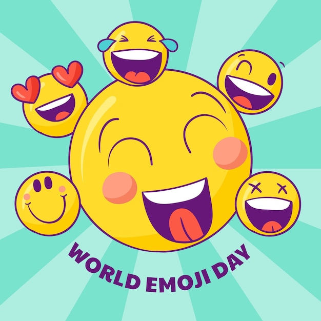 Vettore illustrazione della giornata mondiale degli emoji disegnata a mano con emoticon