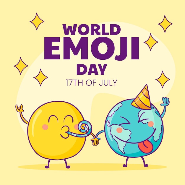 Vettore illustrazione della giornata mondiale degli emoji disegnata a mano con emoticon