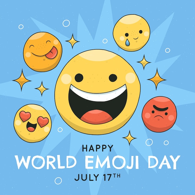 Hand drawn world emoji day illustration with emoticons